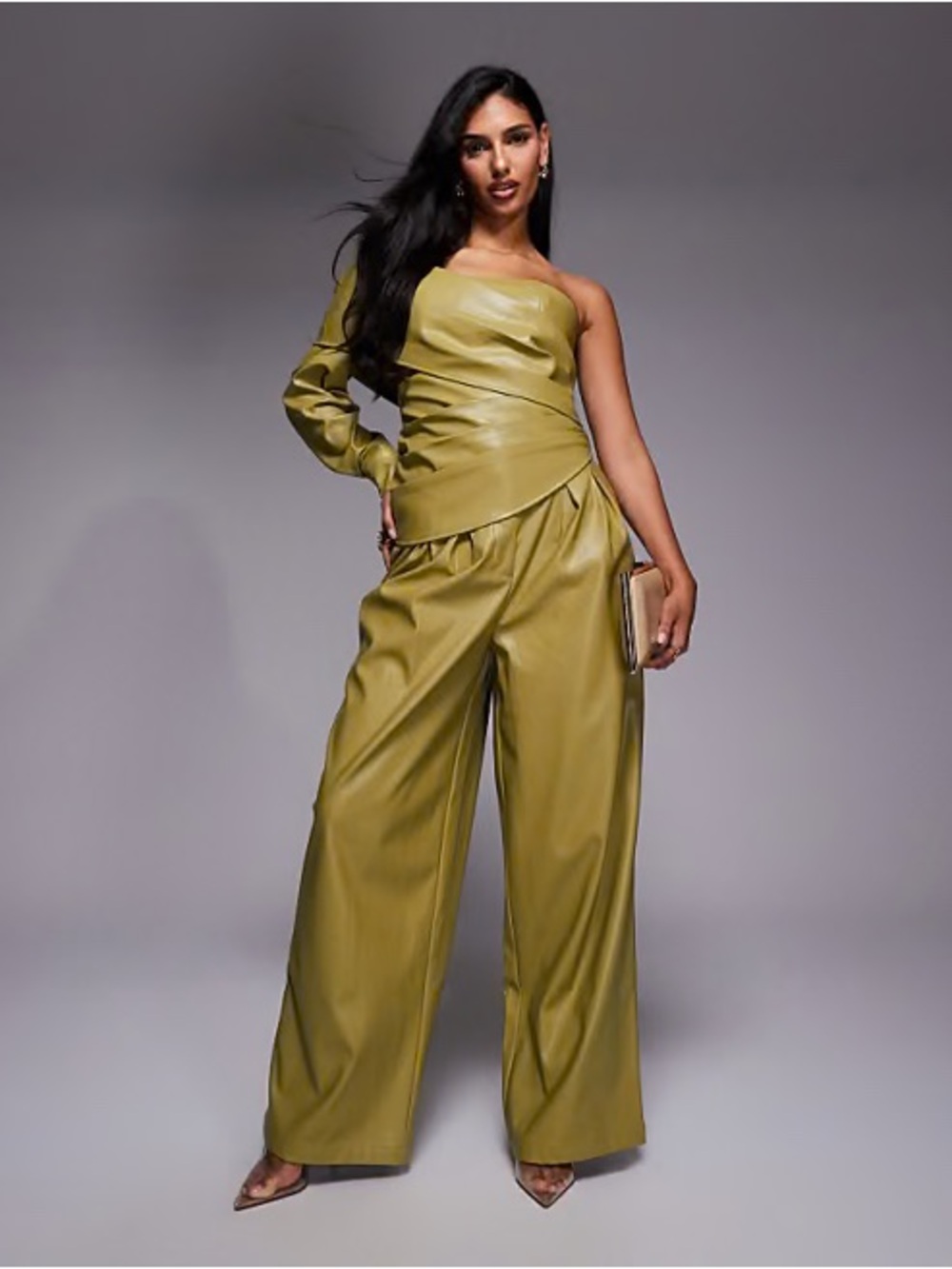 Women’s Olive Green One-Shoulder Leather Set